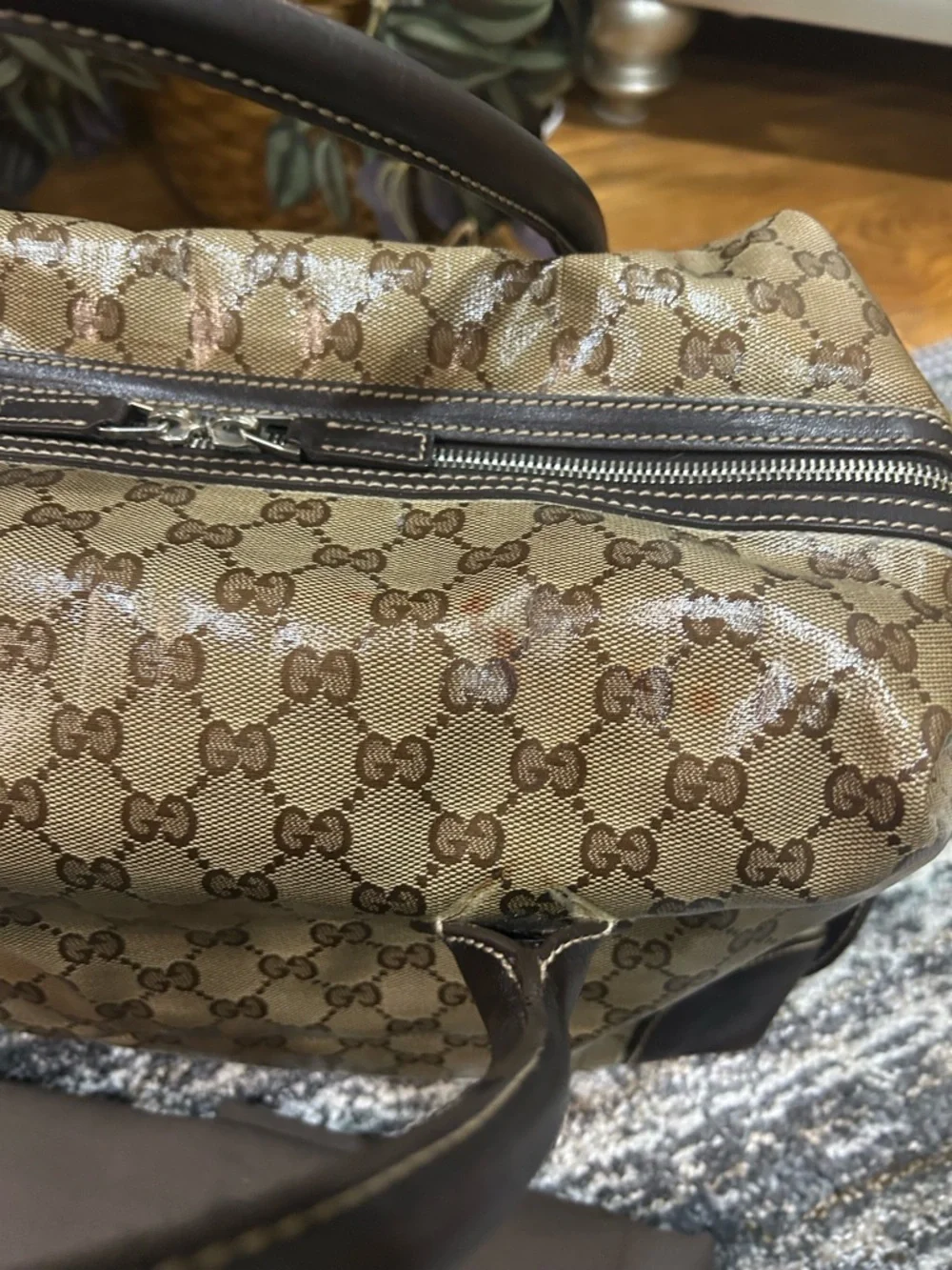 Gucci Boston Brown Tan GG Coated Canvas Shoulder Bag with Dark Brown Trim! - Picture 9 of 16